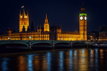 Night View of Big Ben and Houses of Parliament  London