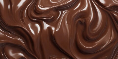 Close-up of rich, glossy dark chocolate swirls with irregular sh