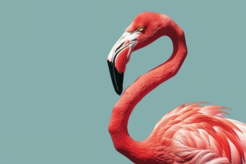 Fototapeta premium Flamingo illustration on a grey background, free space