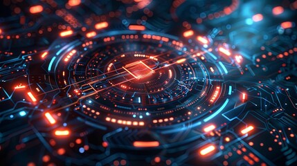 Abstract Futuristic Technology Background with Glowing Circuitry