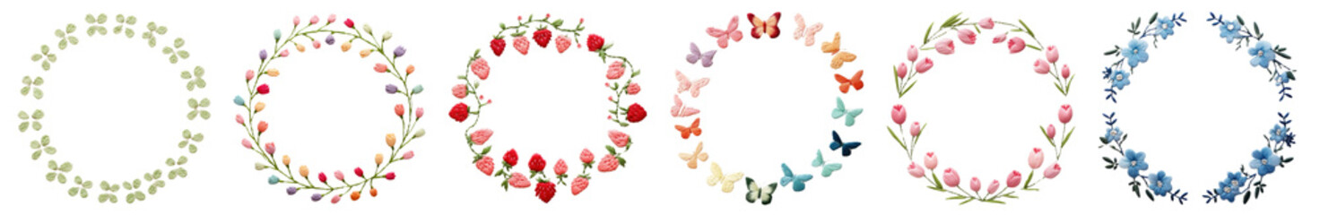 Fototapeta premium Embroidery wreath png cut out element set