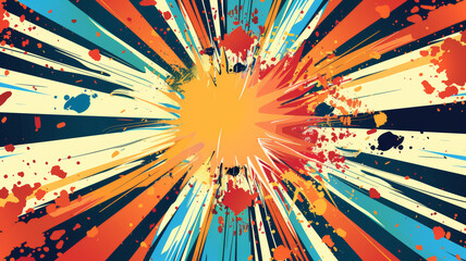 Fototapeta premium comic book style pow explosion with colorful energy rays and artwork in pop art style. Visual dynamism of modern comic book icon for punch word. Comic smoke