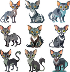 Lykoi Cats Vector Set 