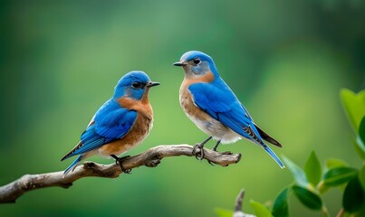 Obraz premium Two male bluebirds on perch. 