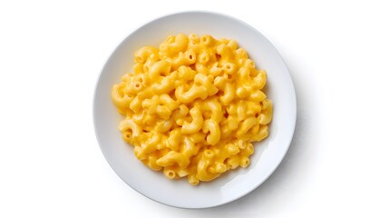 Creamy macaroni and cheese in a white bowl on a white background
