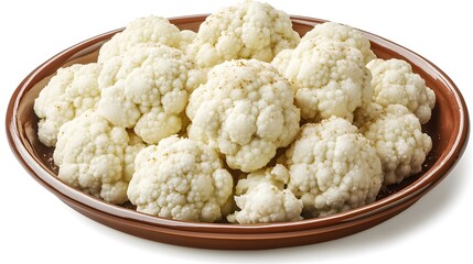 Freshly steamed cauliflower florets on a rustic plate