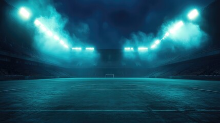 Fototapeta premium A dramatic view of a sports stadium illuminated by bright lights, creating an intense atmosphere for thrilling matches.