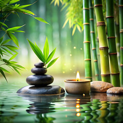 Obraz premium relaxing spa with bamboo stone and water zen nature