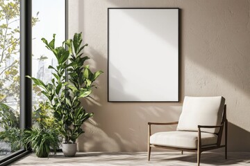 Poster Frame in Beige minimalist living room interior created with generative AI