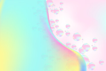 Abstract holographic liquid texture background with copy space. Fluid glowing bubbles beauty wallpaper, smooth gradient backdrop. Beauty presentation, promotion banner, poster