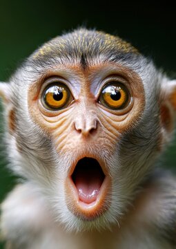 Surprised baby monkey with wide-open mouth