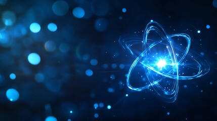 A captivating atomic symbol illuminated in blue, perfect for science, technology, and digital concepts.