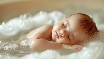 Serene Water Birth Moment - Newborn Baby Sleeping Peacefully in Warm Bath