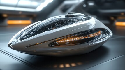 Obraz premium Futuristic White Spaceship Close-Up with Orange Lights