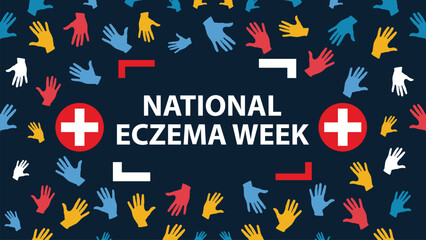 National Eczema Week vector banner design with geometric shapes and vibrant colors on a horizontal background.