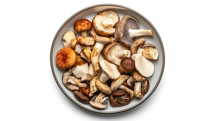 Obraz premium Assorted fresh mushrooms on plate - culinary variety and nutrition