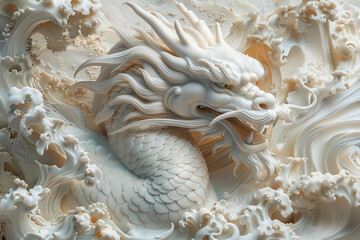 An intricate white bas-relief sculpture of flowers on a wall created with generative AI technology