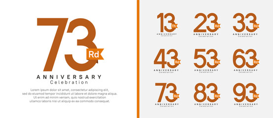 anniversary logo set. vector design brown color with orange ribbon can be use for celebration event