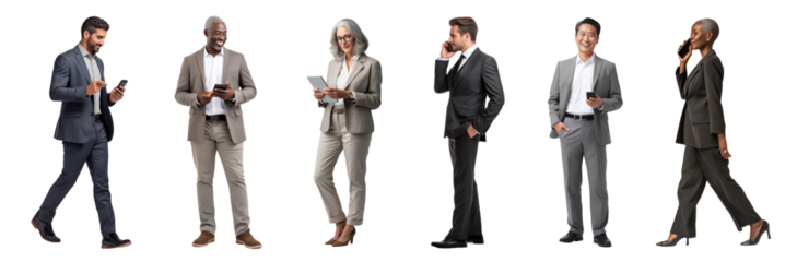 Business people using digital device png cut out element set