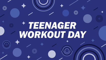 Obraz premium Teenager Workout Day vector banner design with geometric shapes and vibrant colors on a horizontal background.