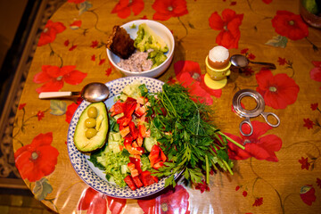 Healthy breakfast on the table. Tasty food.
