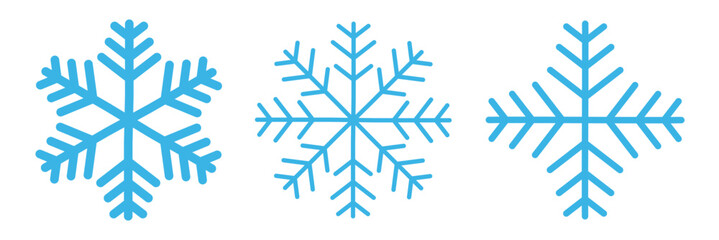 Snow vector. Blue snowflakes icons in various designs and patterns. Vector cartoon illustration set. Eps 10.