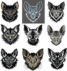 Lykoi Cats Head Silhouette Vector Set