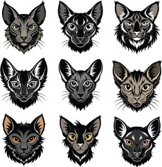 Lykoi Cats Head Silhouette Vector Set