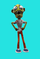 Fun 3D cartoon zombie with thumbs up and down