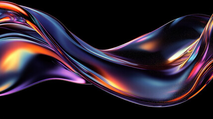 Close up shot of rainbow colored holographic liquid metal on black background, showing abstract distorted futuristic fluid organic shapes, design material