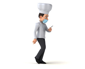 Fun 3D cartoon chef with a mask on the phone