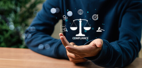 Compliance in business concept. Laws concept. Enforce laws, regulations and standards, comply with...