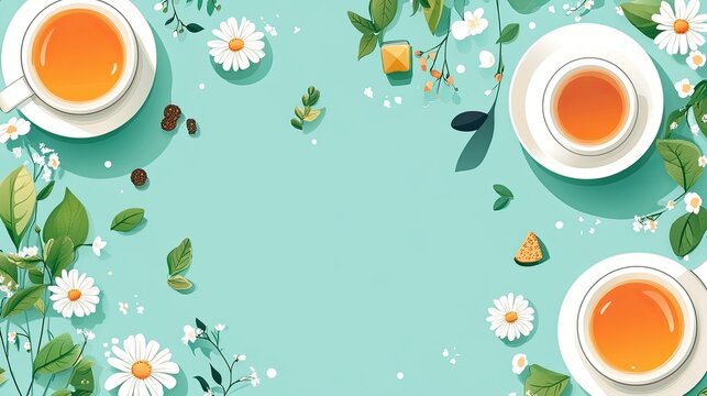 Herbal tea flat design top view theme relaxation cartoon drawing Complementary Color Scheme
