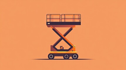 Minimal flat design of a scissor lift on a solid brown background warehouse equipment vector art clean industrial design perfect for modern minimalist visual projects