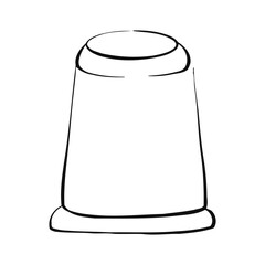 Retro thimble, craft hobby decoration for clothing, needle, sewing tool. Vintage fashion illustration for design. Graphic vector line, hand drawn, black silhouette for cricut