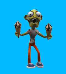 Fun cartoon zombie with an ice cream