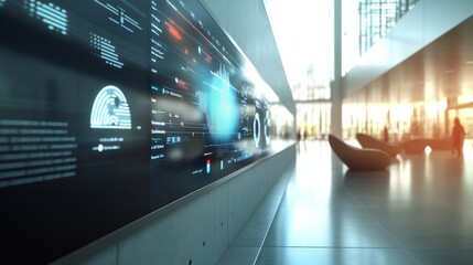 interactive digital display panel showing dynamic data and graphics
