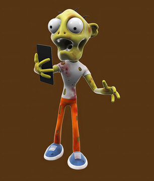 Fun 3D cartoon zombie with a phone