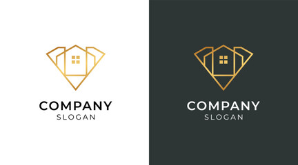 Luxury home logo design, emerald or diamond icon style. Line art icon logo of a house / home for property and interior design