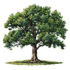 Fototapeta premium A majestic tree with lush green foliage stands tall, symbolizing strength and vitality. Its sturdy trunk and expansive branches evoke sense of tranquility and connection to nature. 