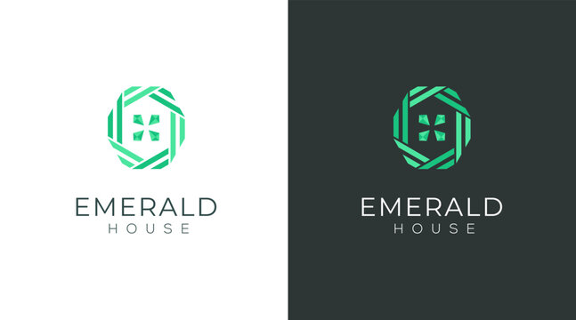 Luxury home logo design, emerald or diamond icon style. Line art icon logo of a house / home for property and interior design
