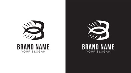 Letter B bait fish logo design. Fishing hook vector template