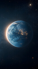 Fototapeta premium A single glowing planet with a barely visible atmosphere.