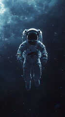 Fototapeta premium A single space suit floating, empty, in the vastness of space.