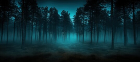 Obraz premium Spooky Forest with Tall Trees in Blue Tones