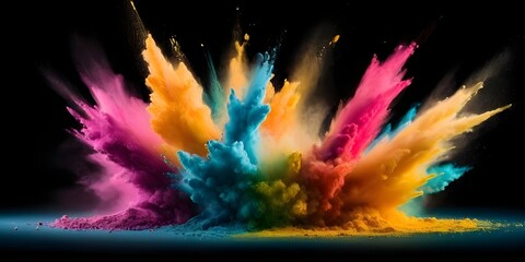 Colorful explosion of powdered pigment creating a vibrant burst against a black backdrop