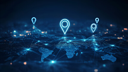  network and global earth connection in innovative perception, navigate mapping technology and locate position pin, Futuristic travel gps map or location navigator