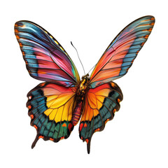 Vibrant Butterfly Mid-Flight: A radiant butterfly, wings spread wide, soars gracefully with a touch of nature's splendor against a clear backdrop.