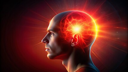 Stock photo of a human head emitting a vibrant red light from the side