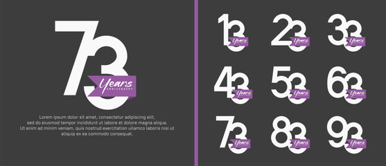 anniversary logotype set. vector design white color with purple ribbon can be use for celebration event